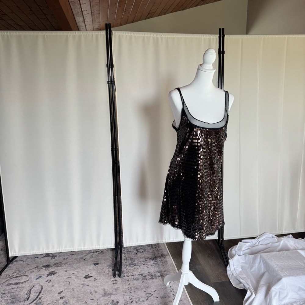 Free People Black  and copper Sequin Mini Dress
